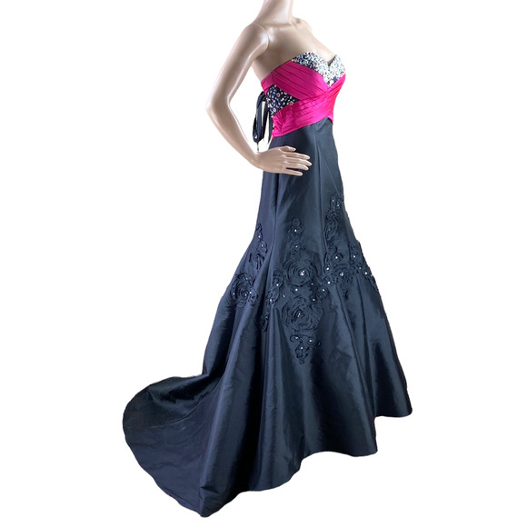 Mori Lee Pink and Black Maxi Dress - Picture 3 of 11